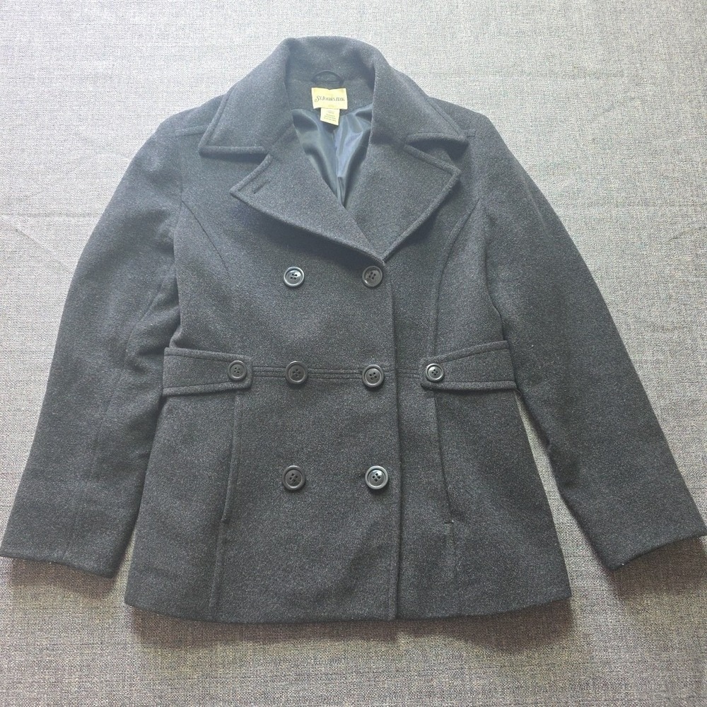 St Johns Bay Coat Womens S Black Wool Cashmere Jacket Double Breasted Peacoat